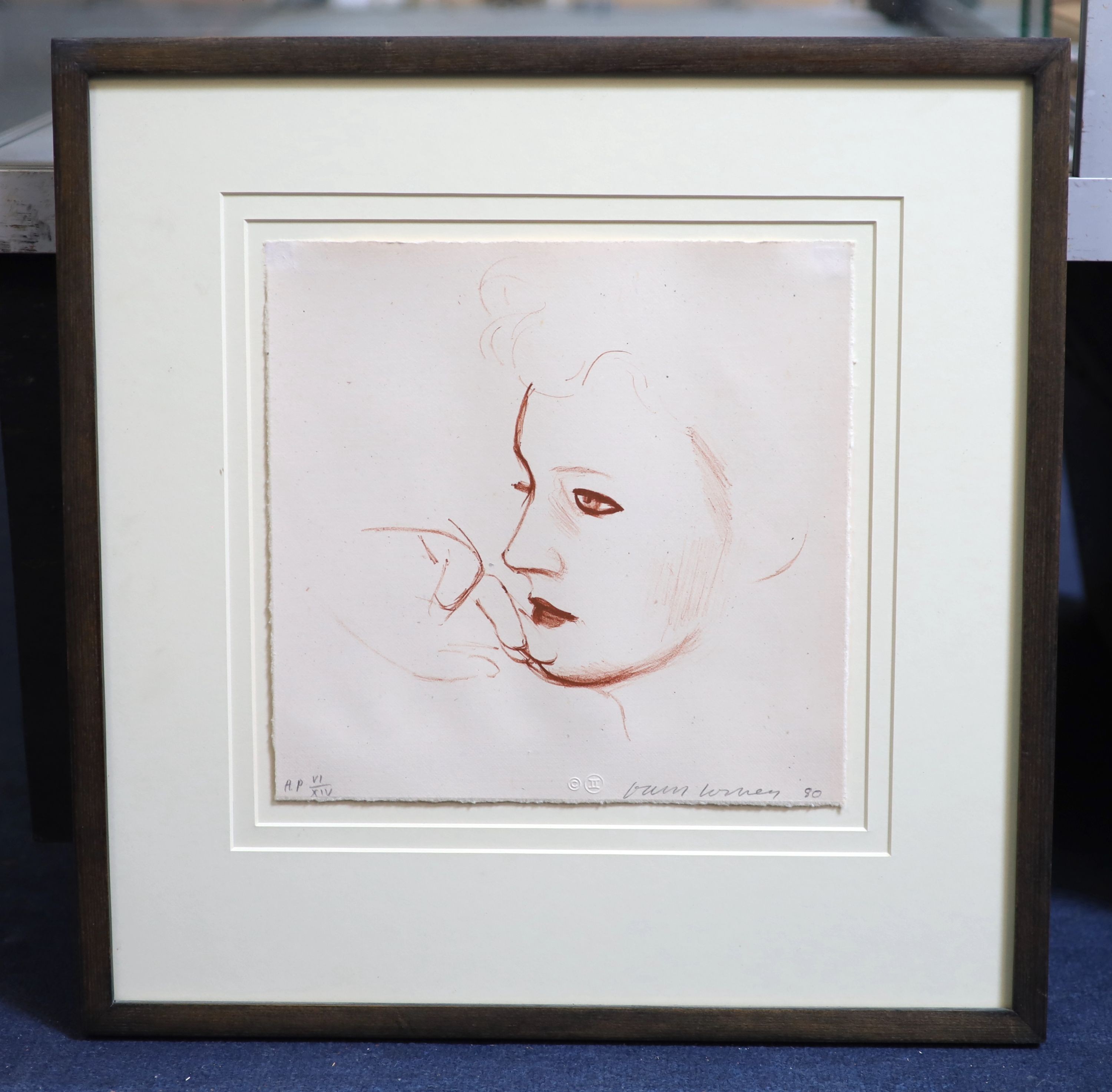 David Hockney (1937-), Celia Looks, 1980, Lithograph, 27 x 27cm.